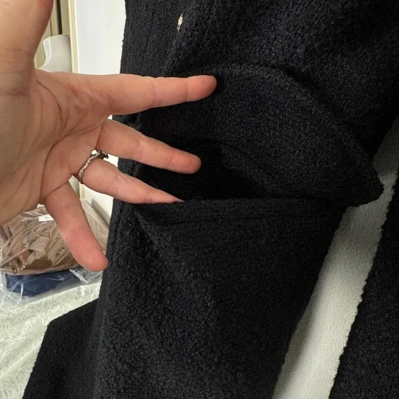 Maeve Black Dble Breasted Tweed Coat Maxi Womens 8P Classic Staple Dark Academia - Picture 8 of 12